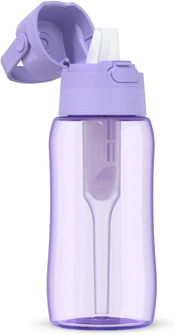 DAFI Store DAFI Water Bottle with Filter Solid 0.5 L Lavender - Water Bottle with Water Filter, BPA-Free, Sports Bottle with Filtered Water for Travel, Filter Bottle Outdoor + Activated Carbon Filter Straw