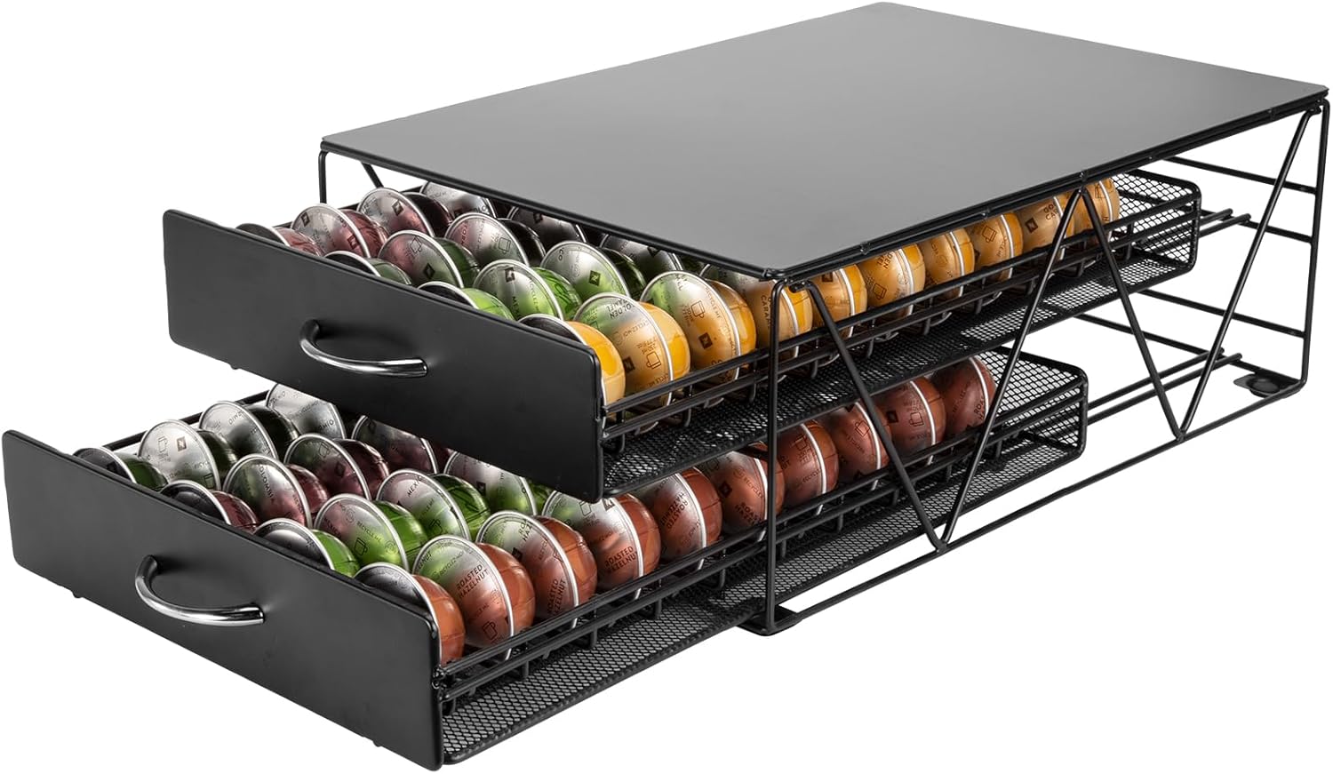 SYSYLY Capsule Holder Drawers for Capsules Compatible with Nespresso Vertuo Capsules, Coffee Capsules Storage of 80 Capsules for Kitchen Office, 2-Tier Metal Capsule Drawer