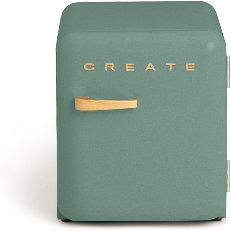 CREATE Retro Friend 50 Wood Fridge in Sage Green, Wood Handle / 85 W, Mini Bar, One Shelf, Retro Design, 50 cm, Two Shelves, 48 ​​L Capacity, Energy Saving, 50 x 44 x 49.8 cm