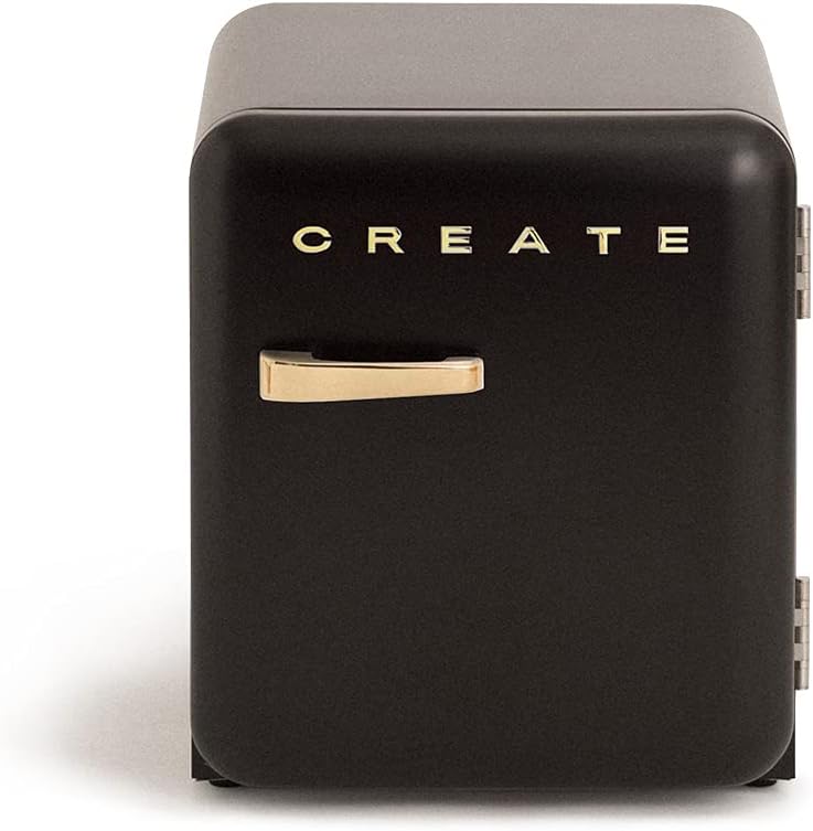 CREATE Retro Friend 50 Gold Fridge in Black, Gold Handle, 85 W, Mini Bar, One Shelf, Retro Design, 50 cm, Two Shelves, 48L Capacity, Energy Saving, 50 x 44 x 49.8 cm