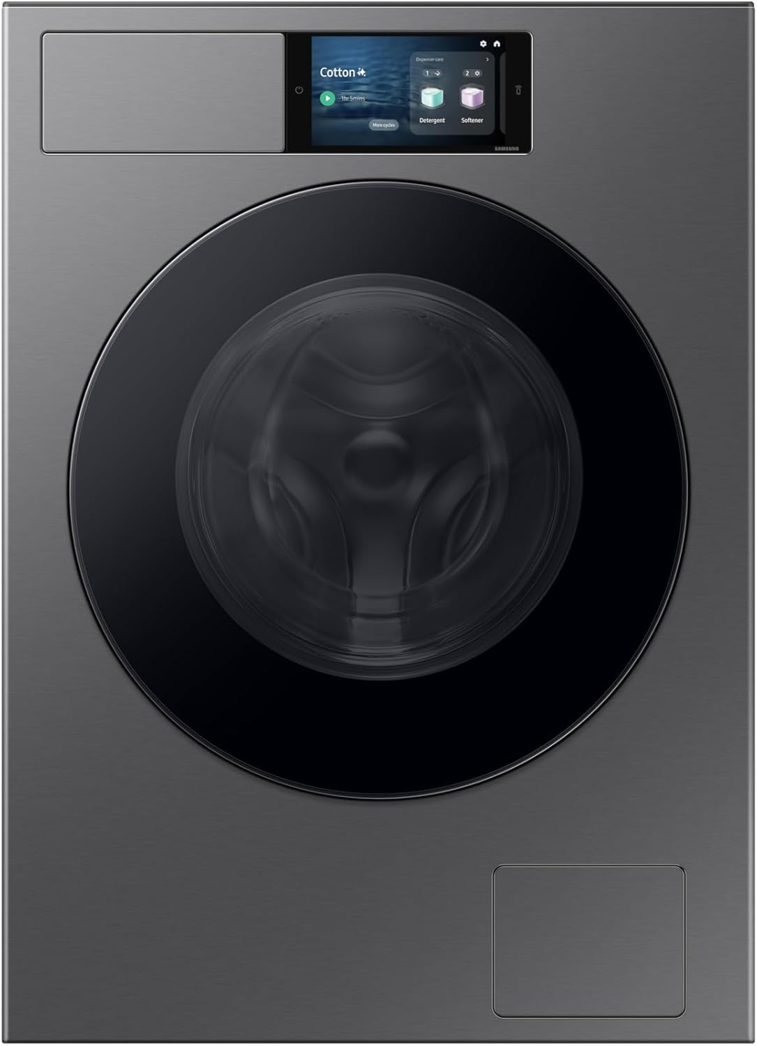 Samsung BESPOKE AI Laundry WF90F09C4S/U3 Washing Machine Freestanding, 9 kg, WLAN, Ecodosator, AI Home Display, Energy Class A-55%, Housing: Dark Silver Steel, Porthole: Black, 60 x 85 x 60 cm