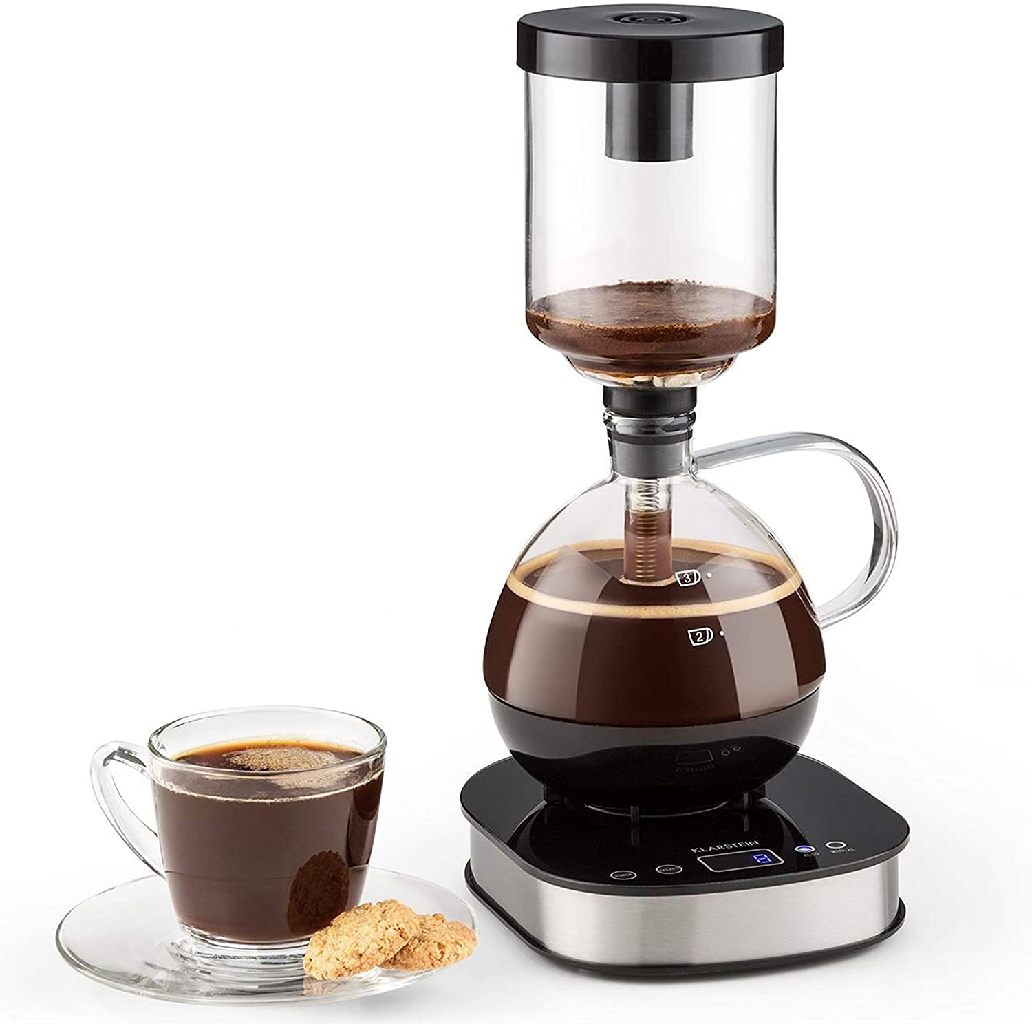 Gastronoma 16100122 Siphon Coffee Maker Vacuum Coffee Maker 360° Base Display Touch Operation 500 Watt Keep Warm Function 0.50 Litres