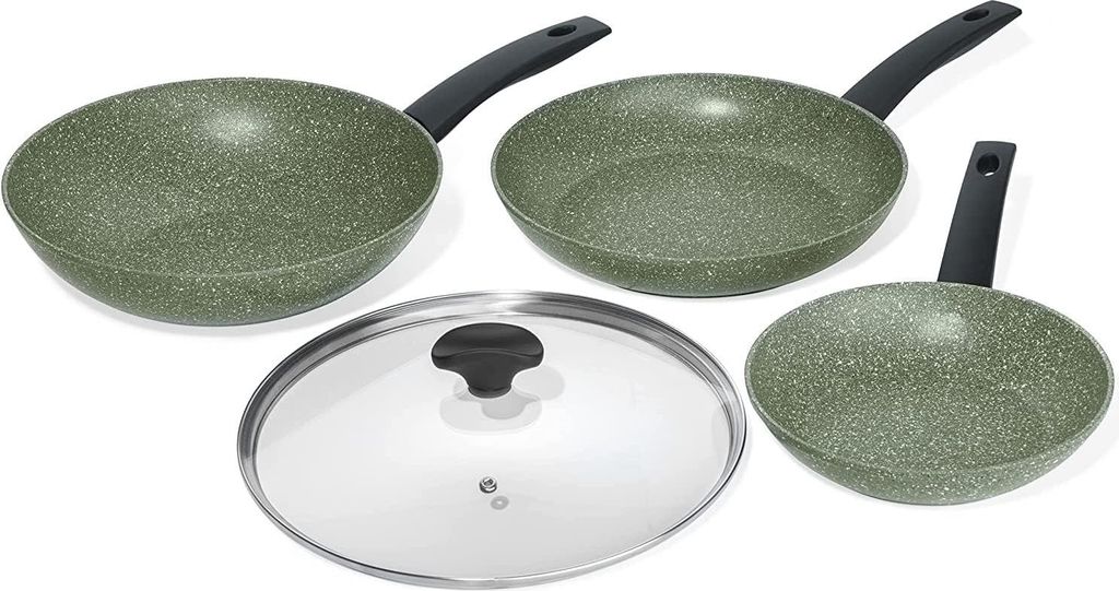 Markenlos Eco-friendly frying pan set - Induction - Set of 3 - Green - Plant-based non-stick coating
