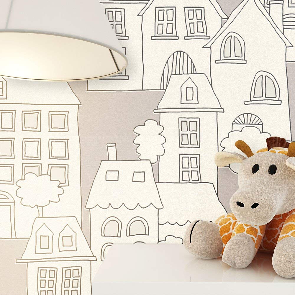 Newroom Design Newroom Childrens Wallpaper, Grey, Non-Woven Wallpaper, Beige, Childrens 