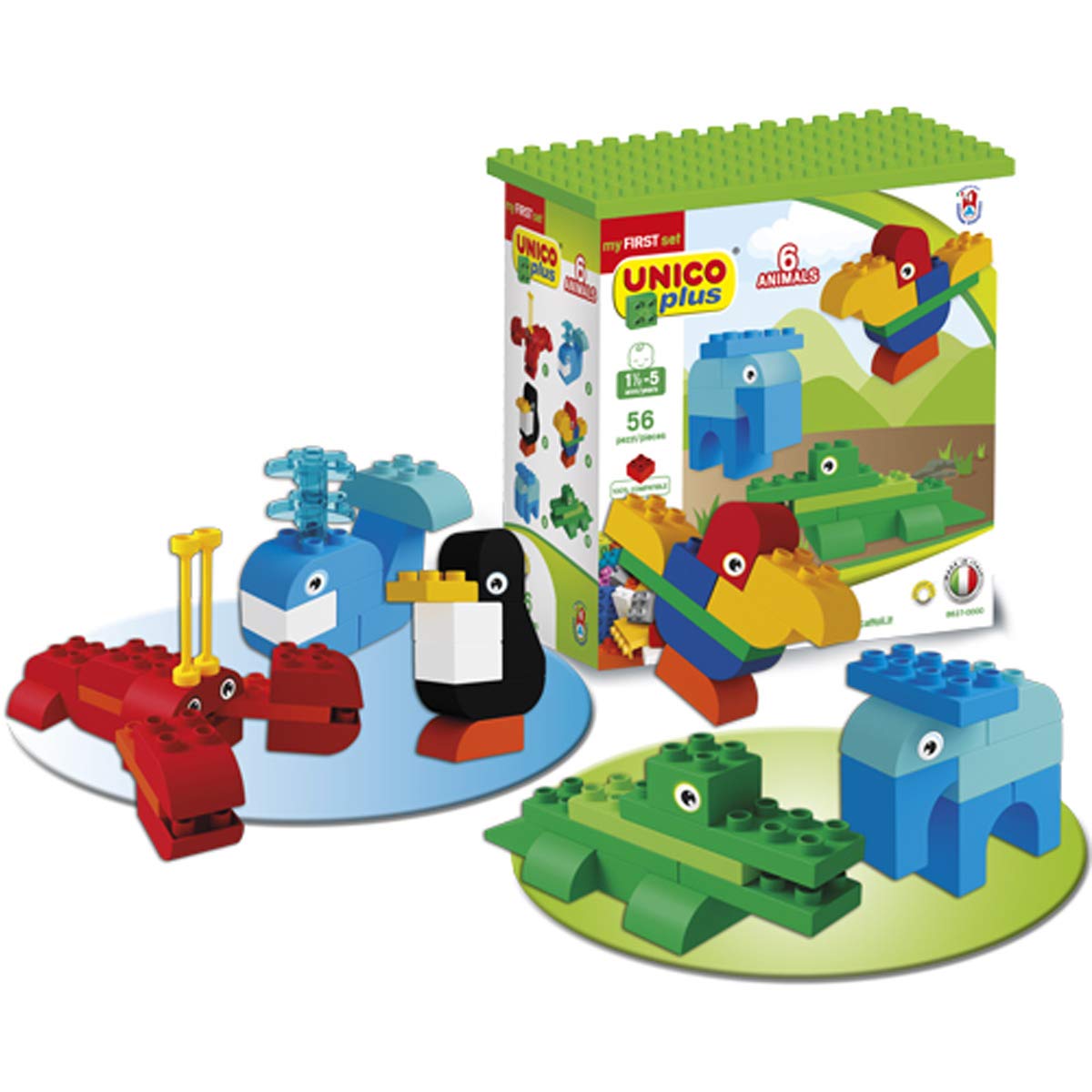Unico Plus 8627 Construction Blocks Set Of 6 Animals 56 Pieces