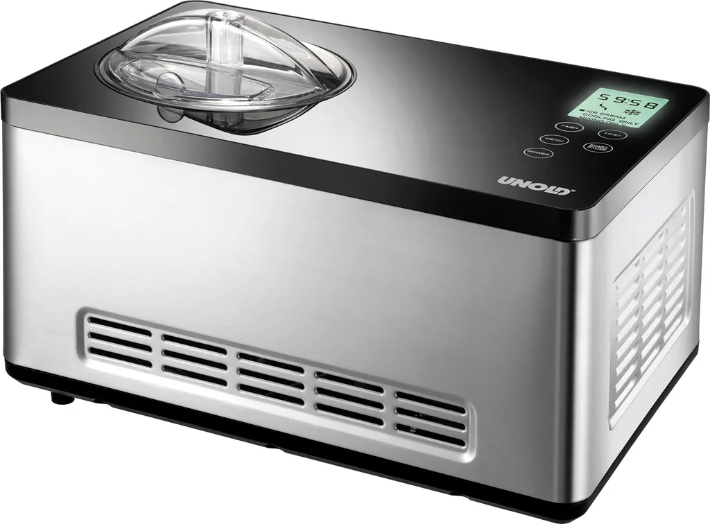 Unold 48845 Gusto Ice Cream Maker - with self-cooling compressor, 180 W, 2 L capacity, elegant stainless steel housing, LCD display