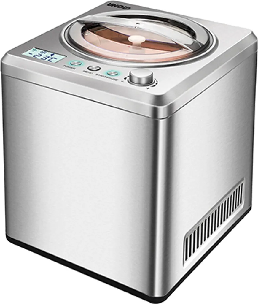 UNOLD 48872 Ice Cream Maker Exclusive - Stainless Steel, 180 W, with self-cooling compressor, 2 L capacity, stainless steel housing, digital timer