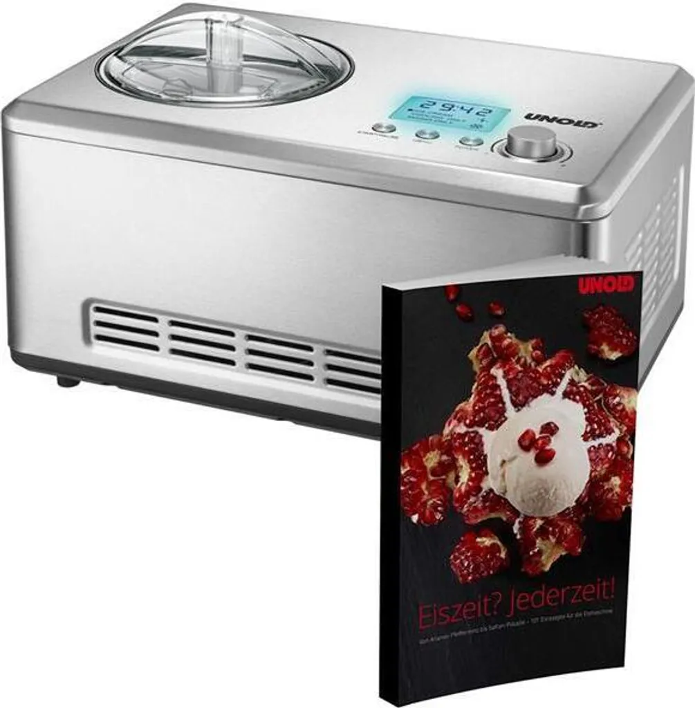 Unold 488769 Nobile ice cream maker including ice cream book with 101 recipes, 2L ice cream maker, LCD display, freezing range down to approx. -35 °C, 180W