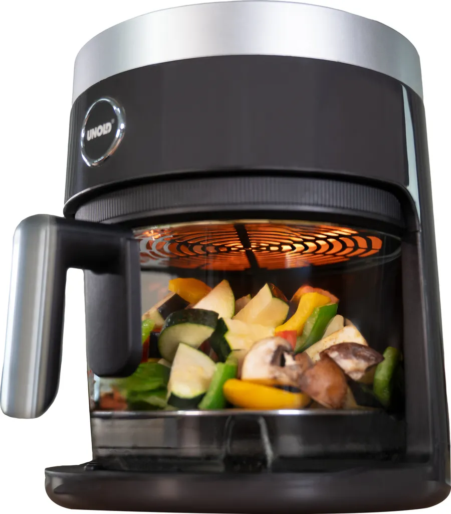 Unold 58695 Glass Air Fryer with Digital LED Touchscreen and 10 Automatic Programs for Grilling, Cooking, Roasting, Dehydrating and Baking