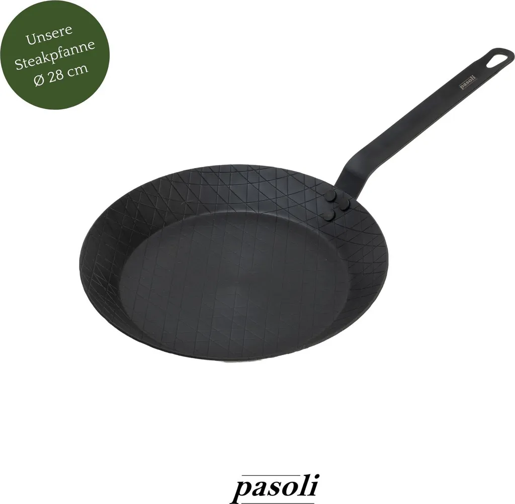 Our pasoli steak pan made of carbon steel, Ø28cm, pre-seasoned
