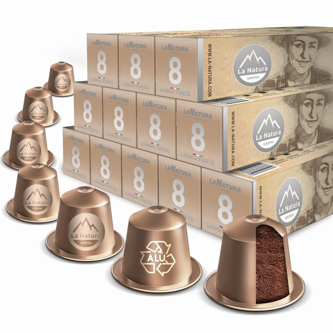 La Natura Lifestyle 120 x Lungo Forte Aluminum Coffee Capsules 100% Recyclable Nespresso®-Compatible Coffee Capsules