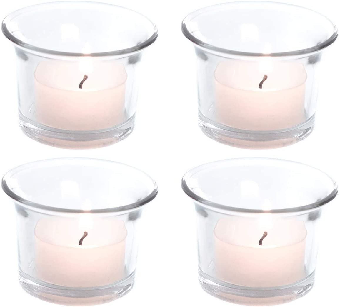 Novaliv 4 Conical Tea Light Holders 6.5 cm Clear Glass Pot Candle Holder Table Decoration