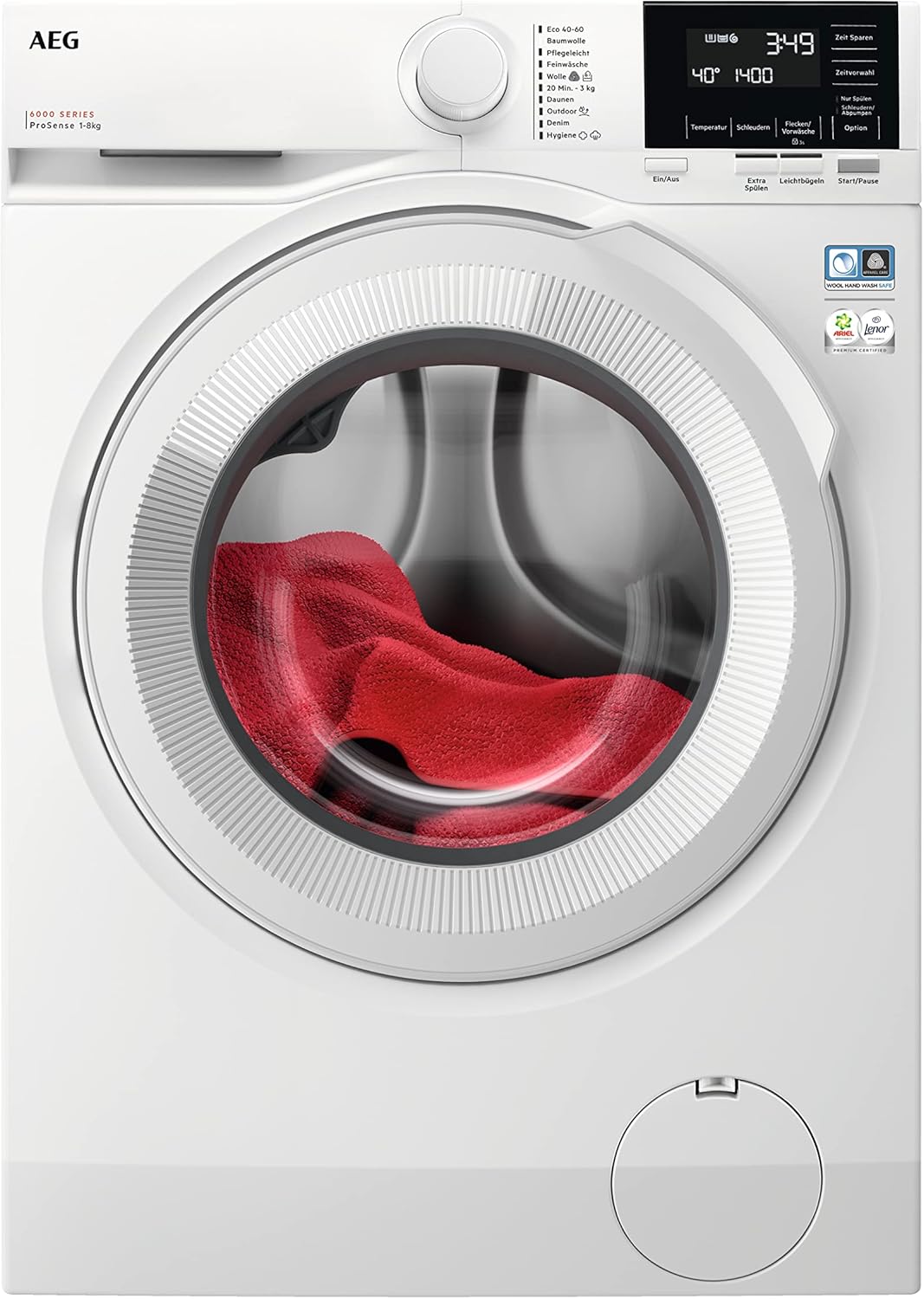 AEG LR6A668 Washing Machine, 8.0 kg, Quiet, Automatic Volume, Refill Function, Child Lock, Gentle Drum, Water Stop, 1600 rpm