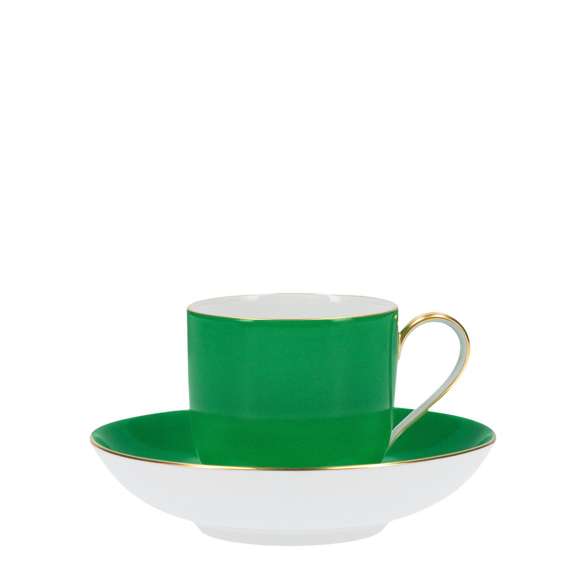 Urbino Multicolore coffee cup with saucer, yellow-green by KPM