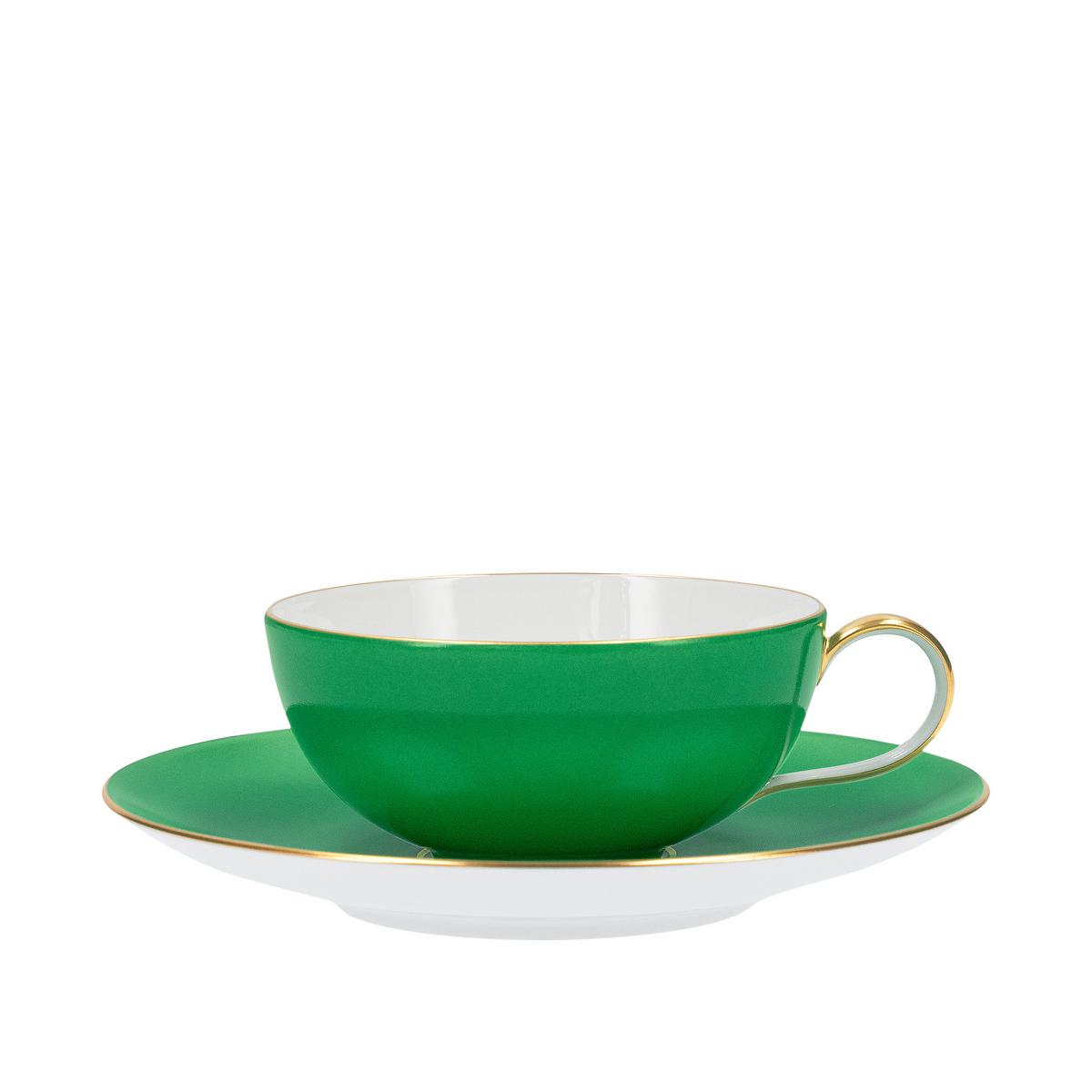 Urbino Multicolore teacup and saucer, yellow-green by KPM
