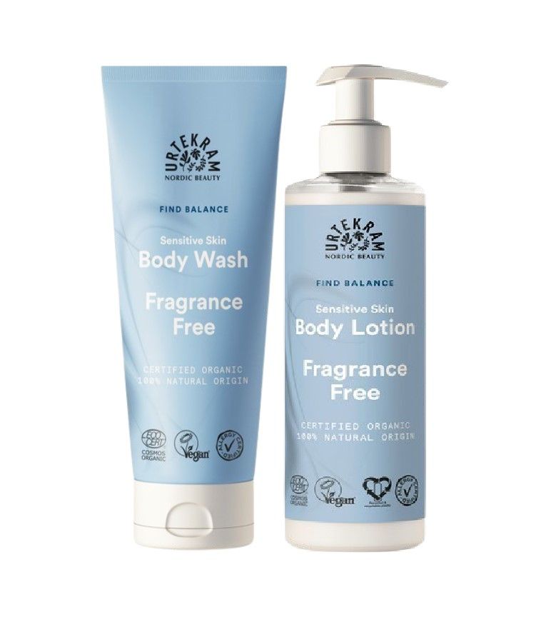 Urtekram Duschgel und Body Lotion Set Sensitive parfümfrei duftfrei für empfindliche Haut 2x200 ml