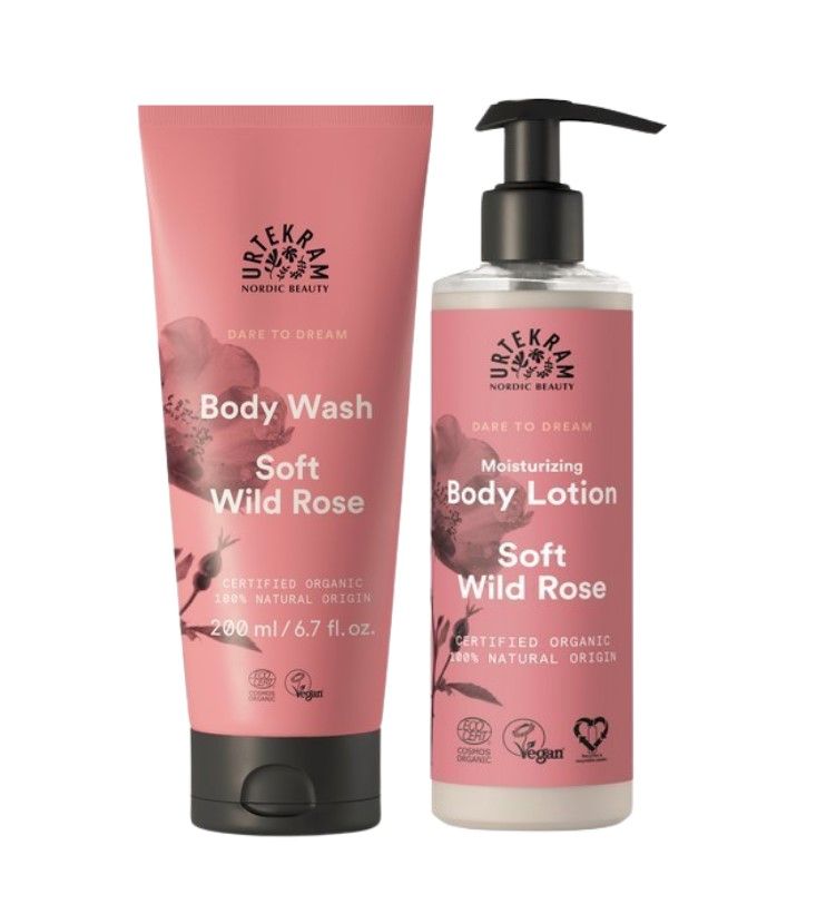 Urtekram shower gel and body lotion set Soft Wild Rose for normal to dry skin 2x200 ml