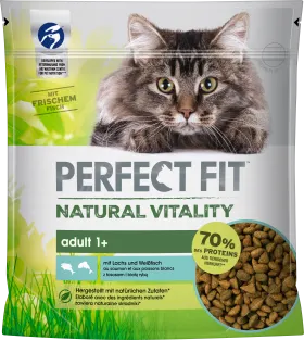 Perfect Fit Dry cat food with salmon & white fish, natural vitality, adult, 650 g