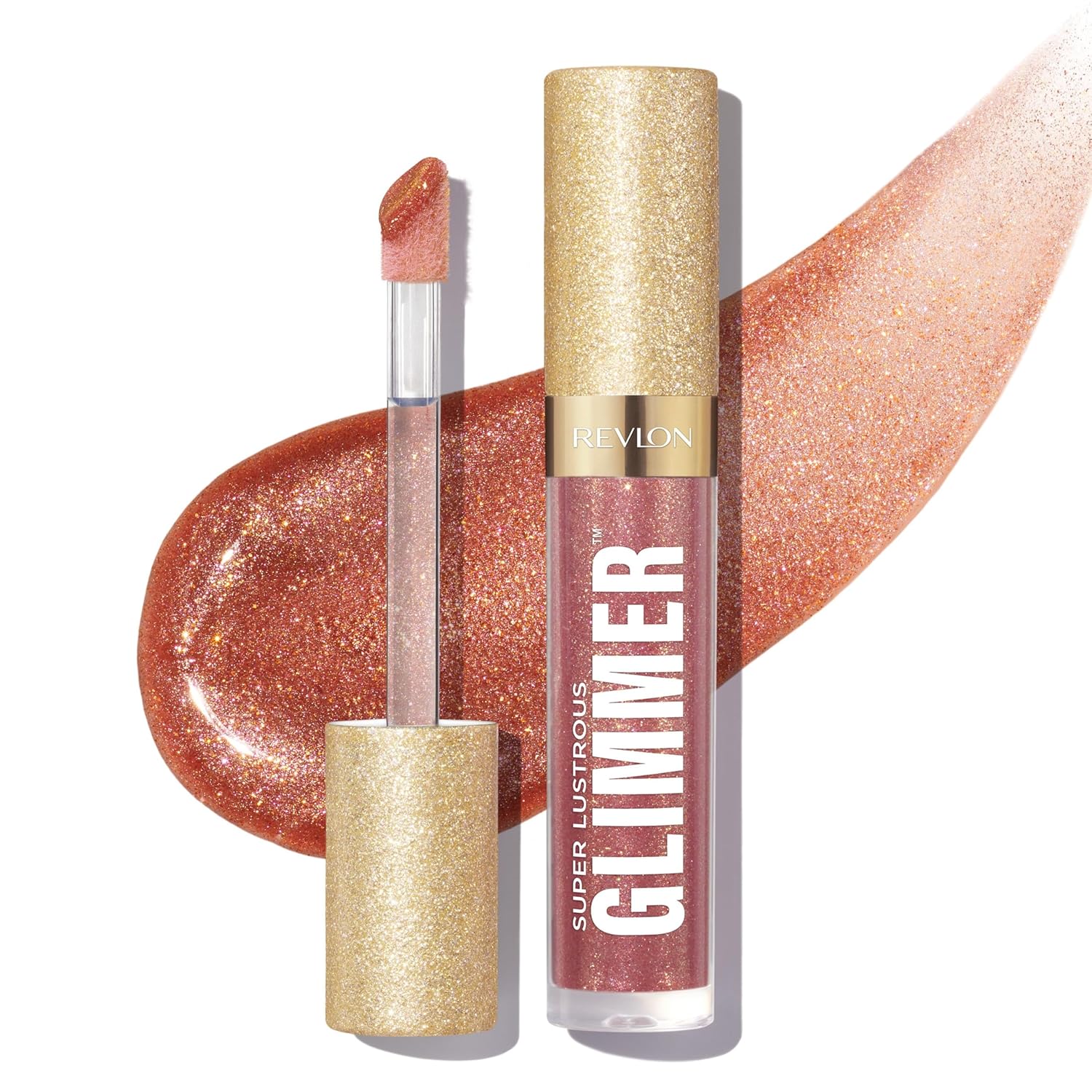Revlon Super Lustrous Glimmer Gloss, Moisturizing and Plumping, Ultra Shiny Finish, Plant-Based Formula, 005 Glazed Almond, 3.8 ml