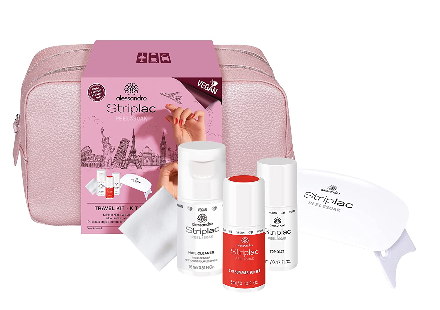 Alessandro Striplac peel or soak vegan travel kit Summer Sunset - Led Nail Polish Set - Red Tone - For Perfect Nails in 15 Minutes