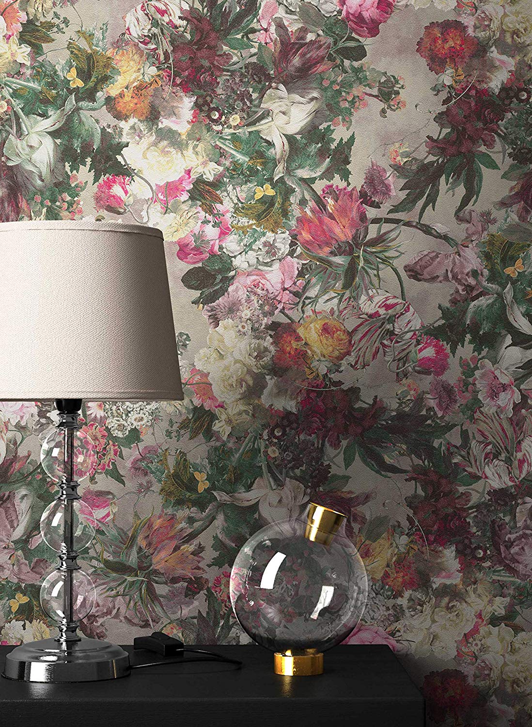 Newroom Design Newroom Flower Wallpaper Colourful Flowers Leaves Floral Non-Woven Wallpape
