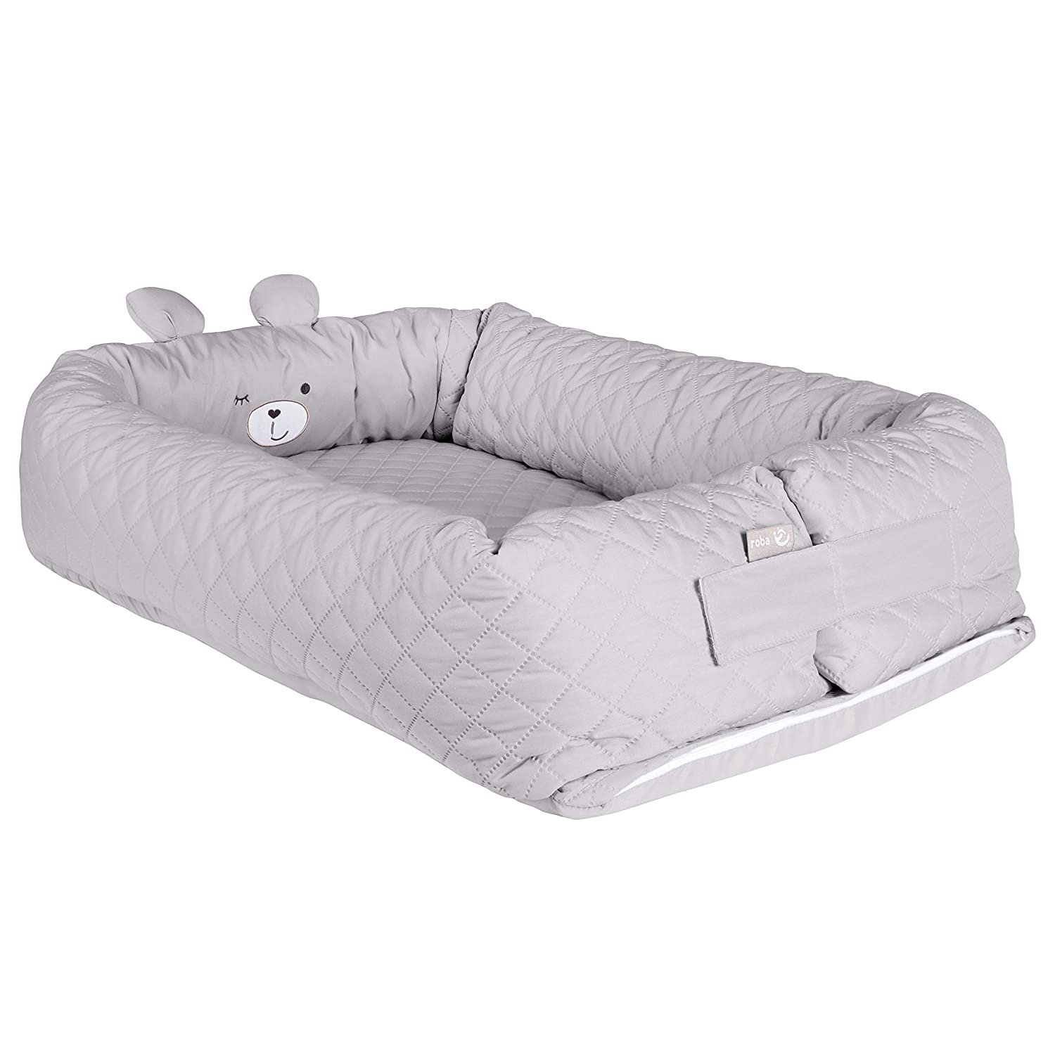 roba Baby Lounge - Baby Cuddle Nest with Premium Mesh Sides - Travel / Cosy Bed for Infants - Changing Mat / Underlay - Soft, Peached Jersey Made from 100% Cotton