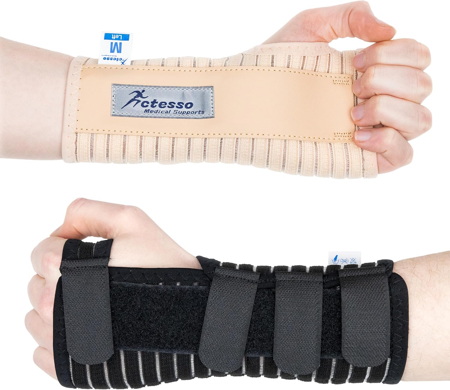Actesso Breathable Wrist Support Brace Splint - Ideal for Carpal Tunnels, Sprains, and Tendonitis (Black, Medium Left)