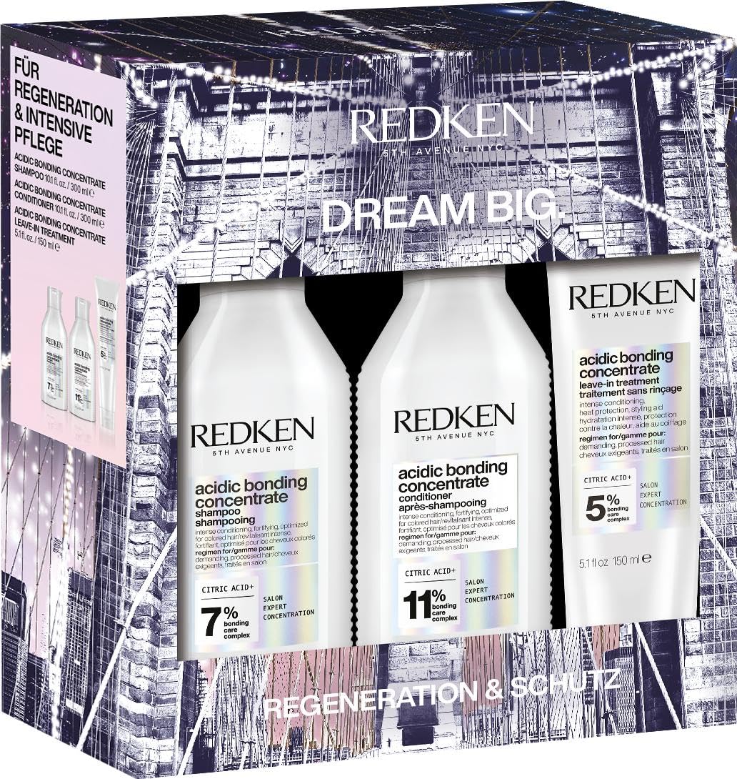 Redken Care Set with Shampoo 300 ml, Conditioner 300 ml & Leave-In 150 ml, Concentrated All-In-One Formula Against Color Loss, Acid Bonding Concentrate