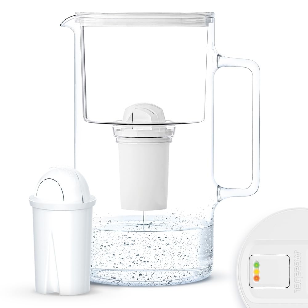 Wessper Glass Water Filter Jug 3L with Manual Filter Wear Indicator | Replacement for Aquaphor Standard, Brita Classic, Dafi Classic Filter Cartridge | Includes Water Filter Jug + 1 Cartridge, White