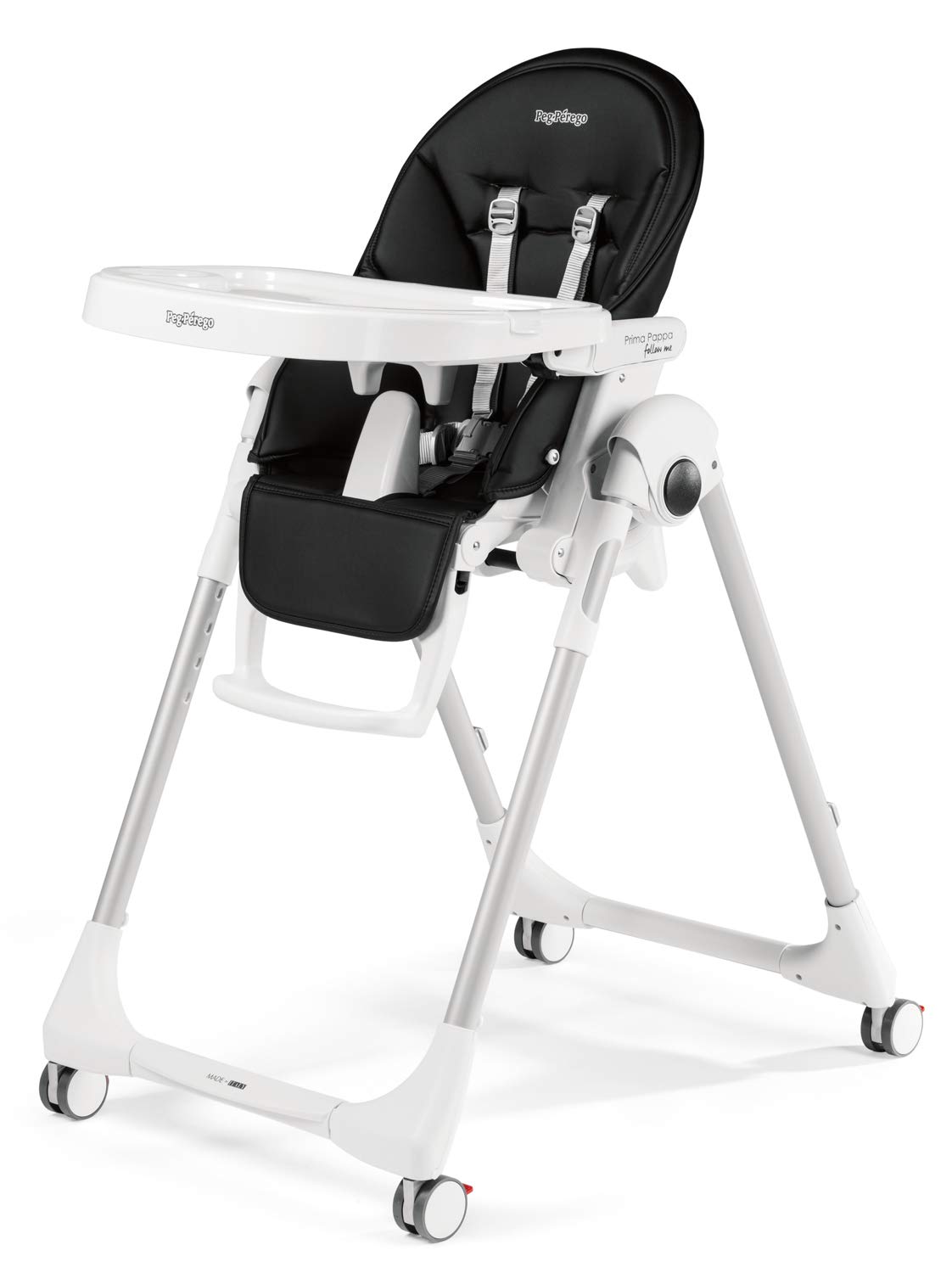 Peg Perego Prima Pappa Follow Me - Licorice - high chair with baby reclining function and 4 double castors with brakes, imitation leather cover, black