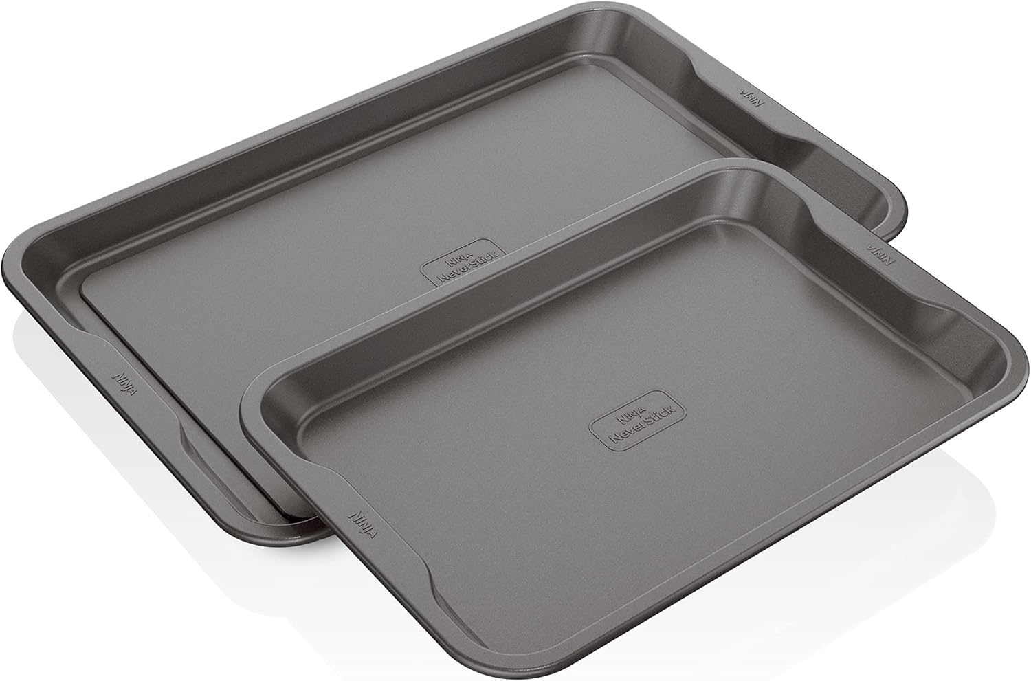 Ninja B32002 Foodi NeverStick Premium 2-Piece Non-Stick Oven Safe Baking Sheet Set, Oven Safe to 500 F with 9 x 13 Inch Sheet and 11 x 17 Inch Sheet, Dishwasher Safe, Gray