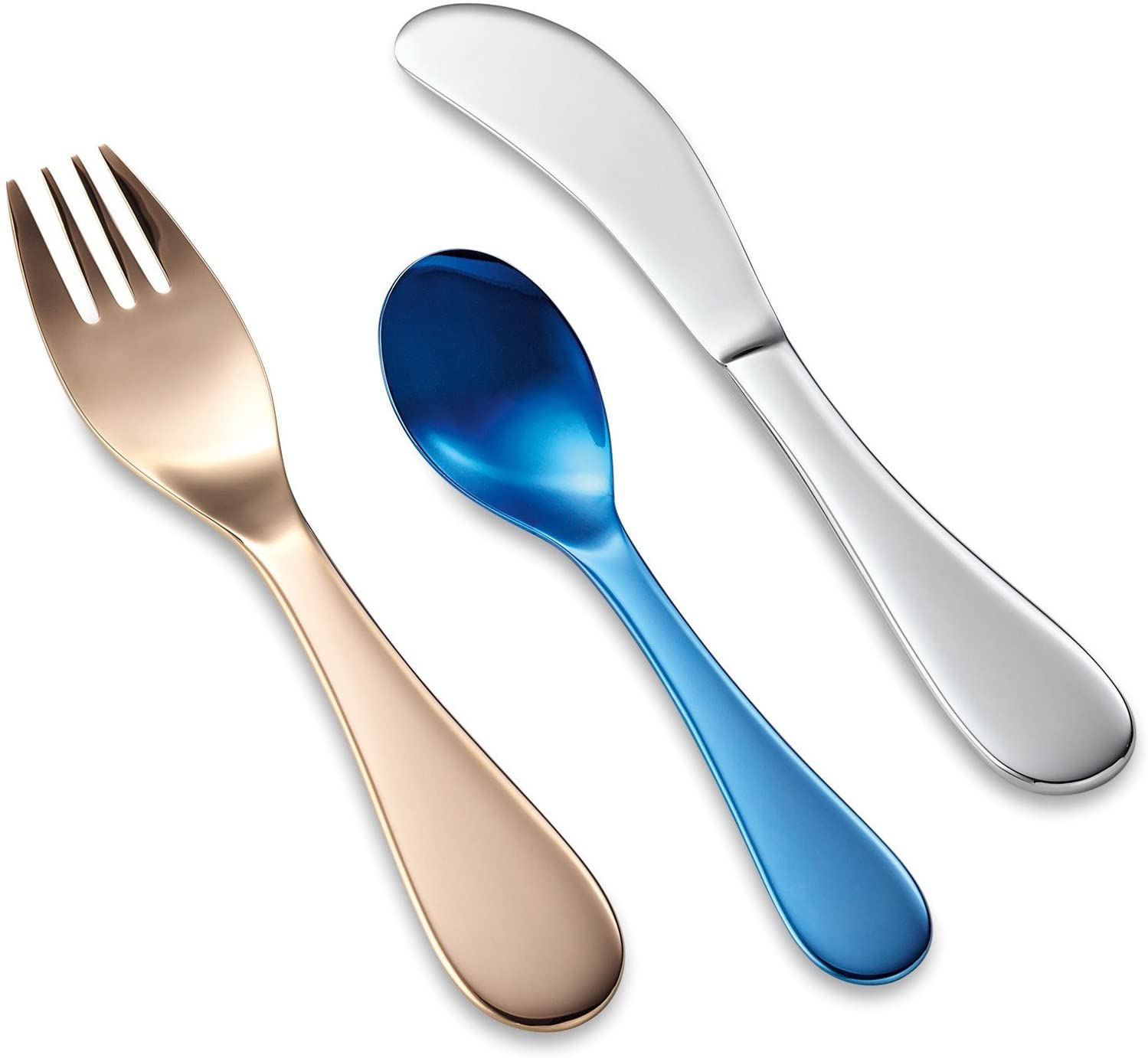 Philippi Design Flo Children\'s Cutlery 3 Piece Set – 18/8 Stainless Steel, Titanium Coated, BESTEK for Children in Gift Box – KNIFE FORK SPOON, Small. Makes an ideal seasonal gift for Christening, Birth