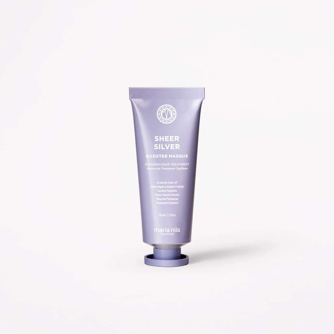 Maria Nila Hair Mask Booster Masque Sheer Silver, Hair Treatment for Bleached Hair, Anti-Yellowing Hair Care, Silver Mask Blonde Hair, 50 ml, ‎blonde hair.
