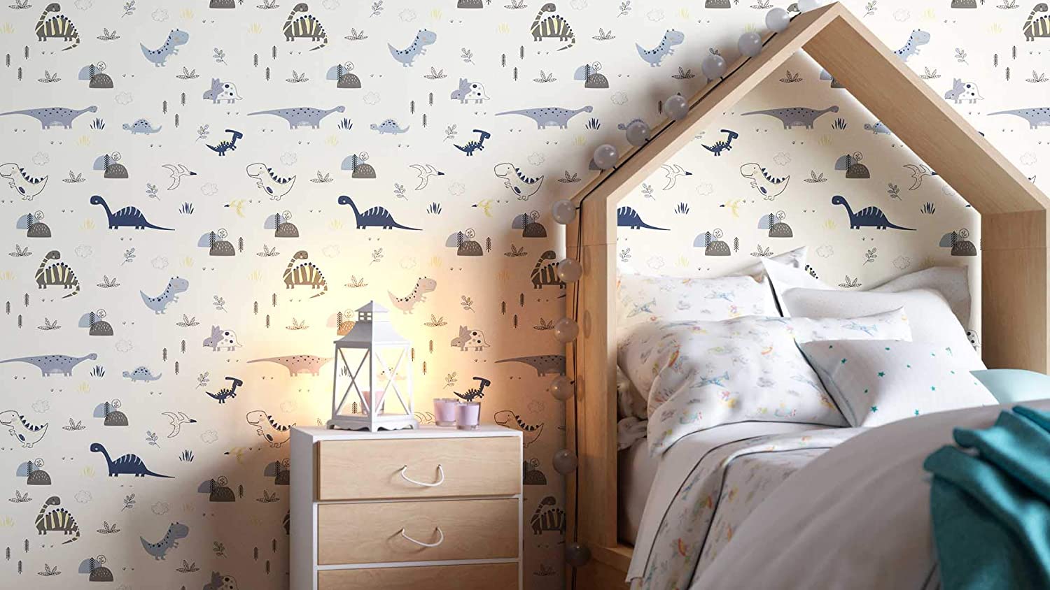 Newroom Design Newroom Children\'s Wallpaper Blue Dinosaur Plants Children\'s Paper Wallpaper Children\'s Wallpaper Children\'s Wallpaper Nursery Baby Wallpaper Baby Room Fauna