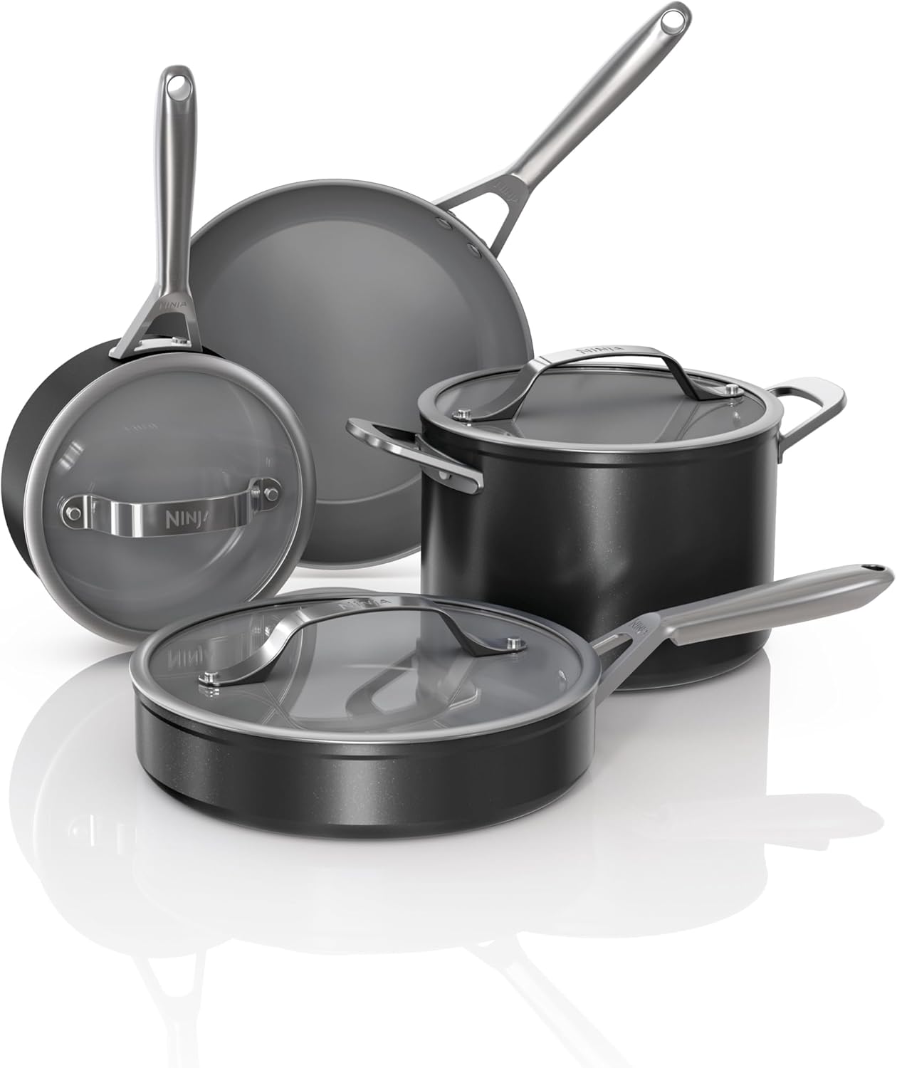 Ninja NeverStick Ceramic Pro 7 Piece Cookware Set, Non-Stick, Pots, Pans, Glass Lid, Ceramic Coated, Stainless Steel Handles, Cooker to Oven Safe, All Hobs &