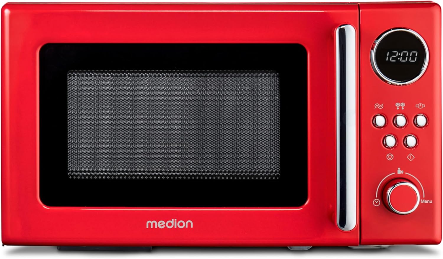 MEDION MD15000 Retro Microwave Small (20 Liters, Approx. 800 Watt, 5 Microwave Levels, 8 Automatic Programs, Digital Display, Defrost Function, Compact, Red