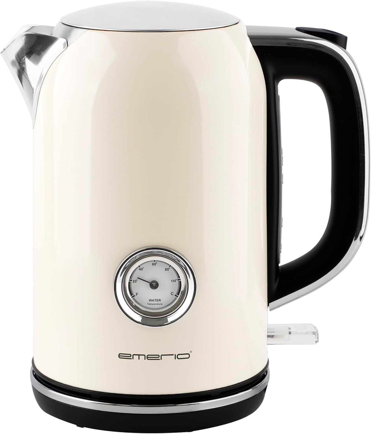 EMERIO Retro Style Kettle | 2200 watts | 1.7 liters | Stainless Steel Housing | Water Level Indicator | Water Temperature Indicator | Limescale Filter | Automatic Shut-Off | 360° Base | Wireless | WK