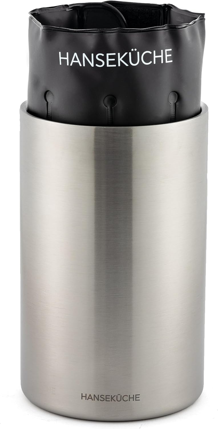 Hanseküche Wine Cooler: Stainless Steel Double Walled Large with Active Cooling and Cooling Cuffs - Bottle Cooler for Wine, Champagne Cooler, Drinks Cooler, Bottle Box 12 x 19 x 12 cm