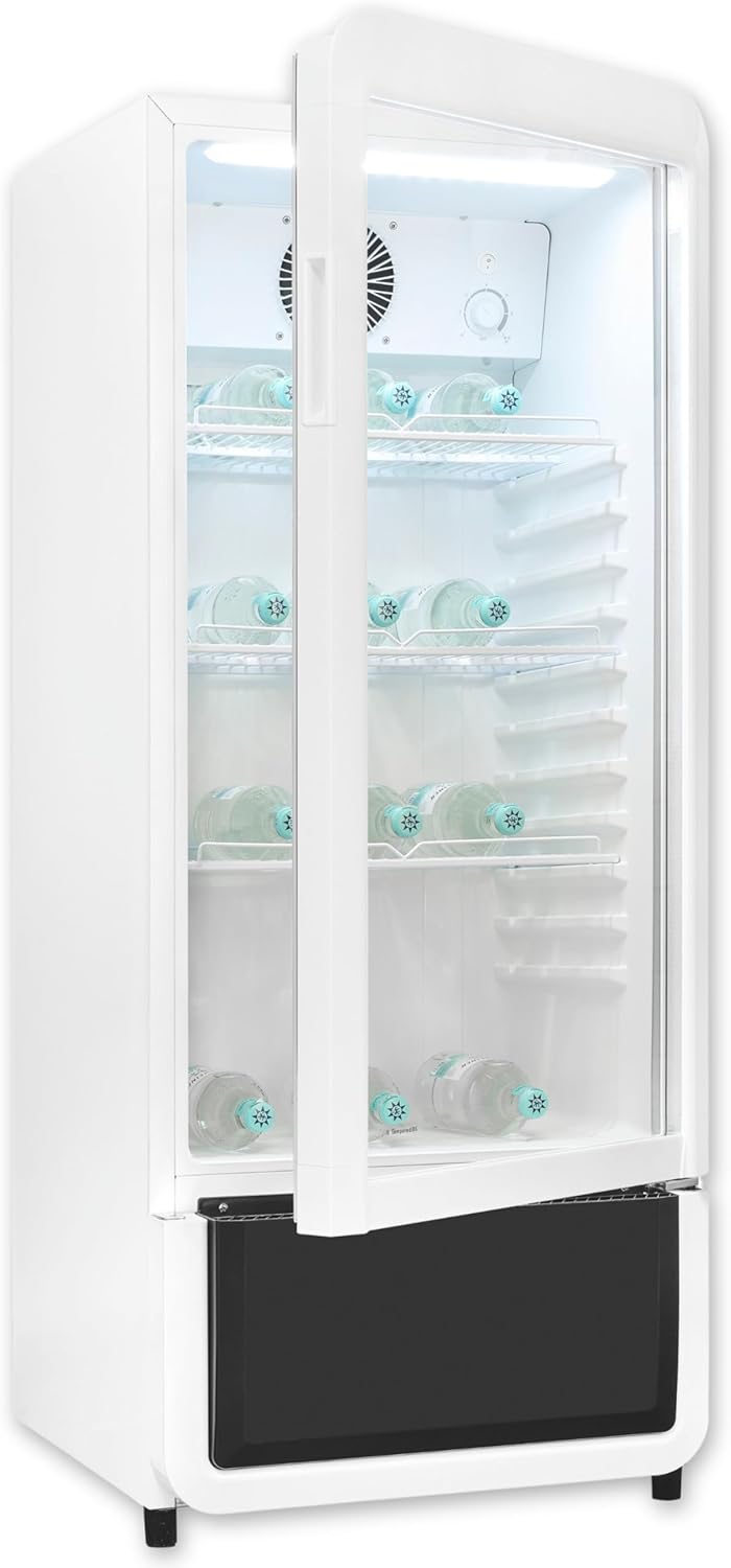 Exquisit CoolPro GKS180-GT-430D Glass Door Fridge 133 cm Height, 200 L Drinks Fridge with LED, Recirculation, 3 Adjustable Shelves, White
