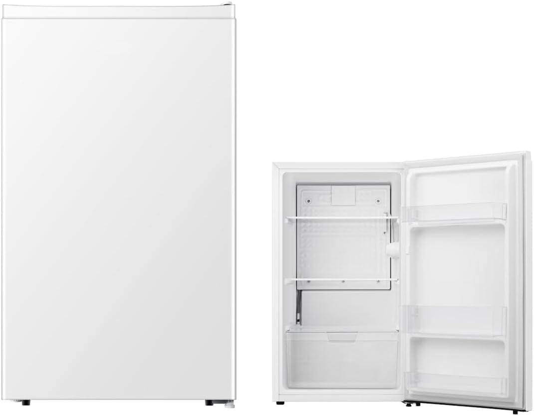 PKM KS94E Full Room Refrigerator, 92 Liters, White, 2 Liter Bottle Compartment, Interchangeable Door Hinge, Whisper Quiet with 40 dB, Vegetable Drawer, Freestanding, Energy Efficiency Class E