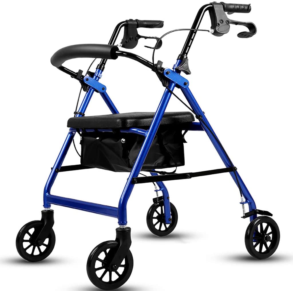 FKDERollator Aluminium Foldable Walking Motion Aid Walker Walking Walking Walking Walking Walking Walking Walking Walking Walking Walking Cat with Seat and Handbrake for Older (Red)