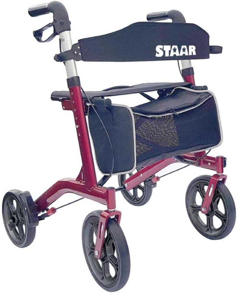 FabaCare Staar Lightweight Folding Rollator with Large Soft Wheels Safety Reflectors Burgundy Red