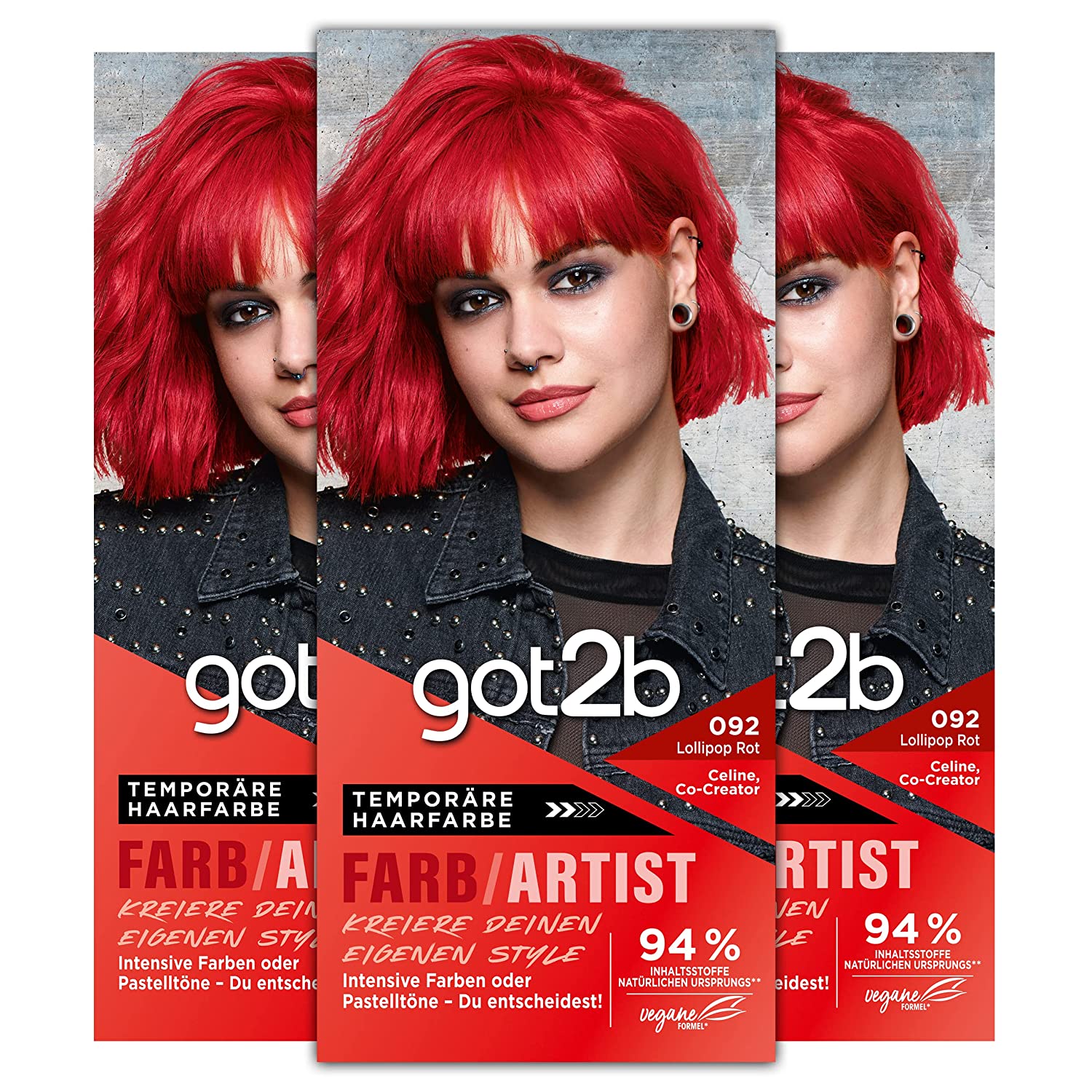GOT2B Color/Artist 092 Lollipop Red Level 2 Pack of 3 x 80 ml