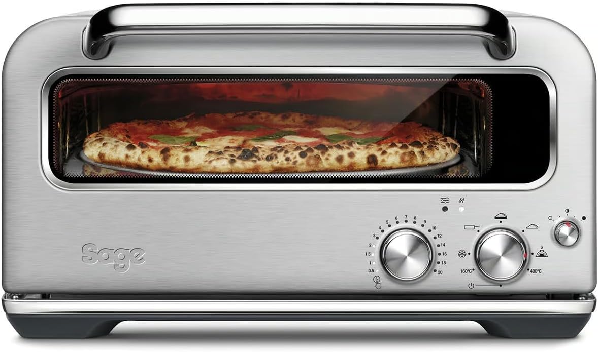 Sage - The Smart Oven Pizzaiolo - Electric pizza oven - Oven for wood-burning pizza, Ø 30 cm pizza, up to 400 °C - Pizza grill, leopard print, 7 presets - Brushed stainless steel