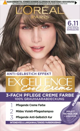 L'Oreal Paris Excellence Hair Color Cool Cream Dark Blond 6.11, 1 pc