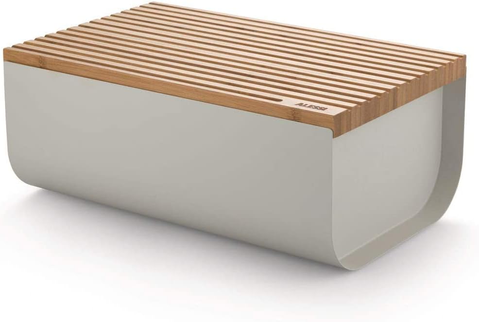 Alessi Mattina BG03 WG Bread Bin Stainless Steel with Epixid Resin and Bamboo Wood Warm Grey