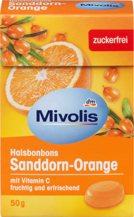 Mivolis Candy, sea buckthorn-orange, sugar-free, 50 g