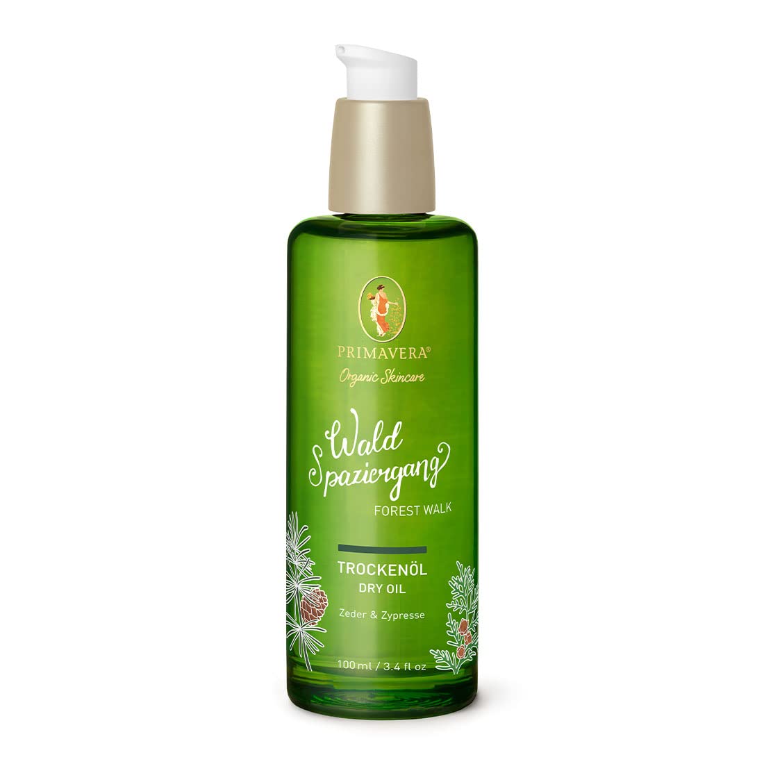 PRIMAVERA Forest Walk Dry Oil 100 ml - Natural Cosmetics - Cedar, Cypress Fragrance - Intensive Care, Gives a Nourished, Soft Skin Feeling - Vegan