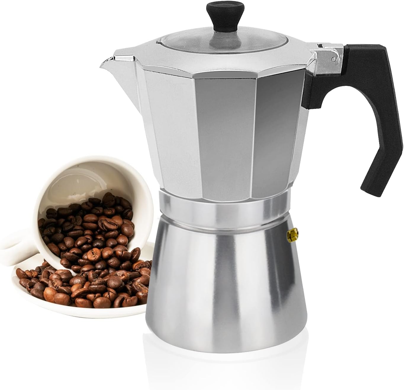 Rossetto Espresso Maker 6 Cups Aluminum Espresso Mocha Mocha Pot Italian Coffee Maker with Transparent Lid 300 Ml for Electric, Ceramic or Gas Hob
