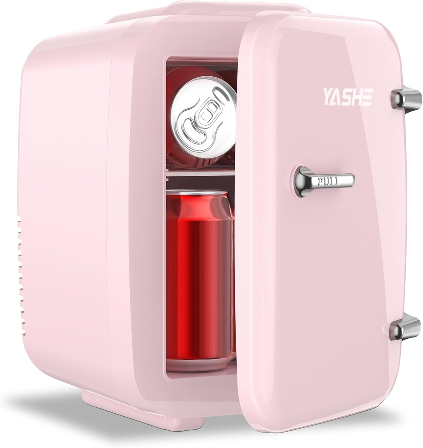 YASHE Mini Fridge, 4 Liter Mini Refrigerators for Cosmetics, Drinks, 220 V AC/12 V DC Thermoelectric Cooling and Heating, Small Fridge for Bedroom, Office, Dorm, Car (Pink)